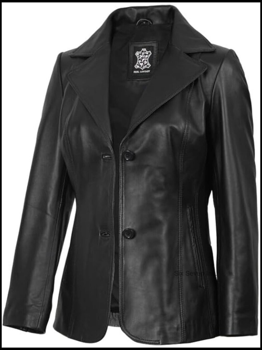 Real Lambskin Leather Blazer Jacket Women's Tailored Coat Button Front